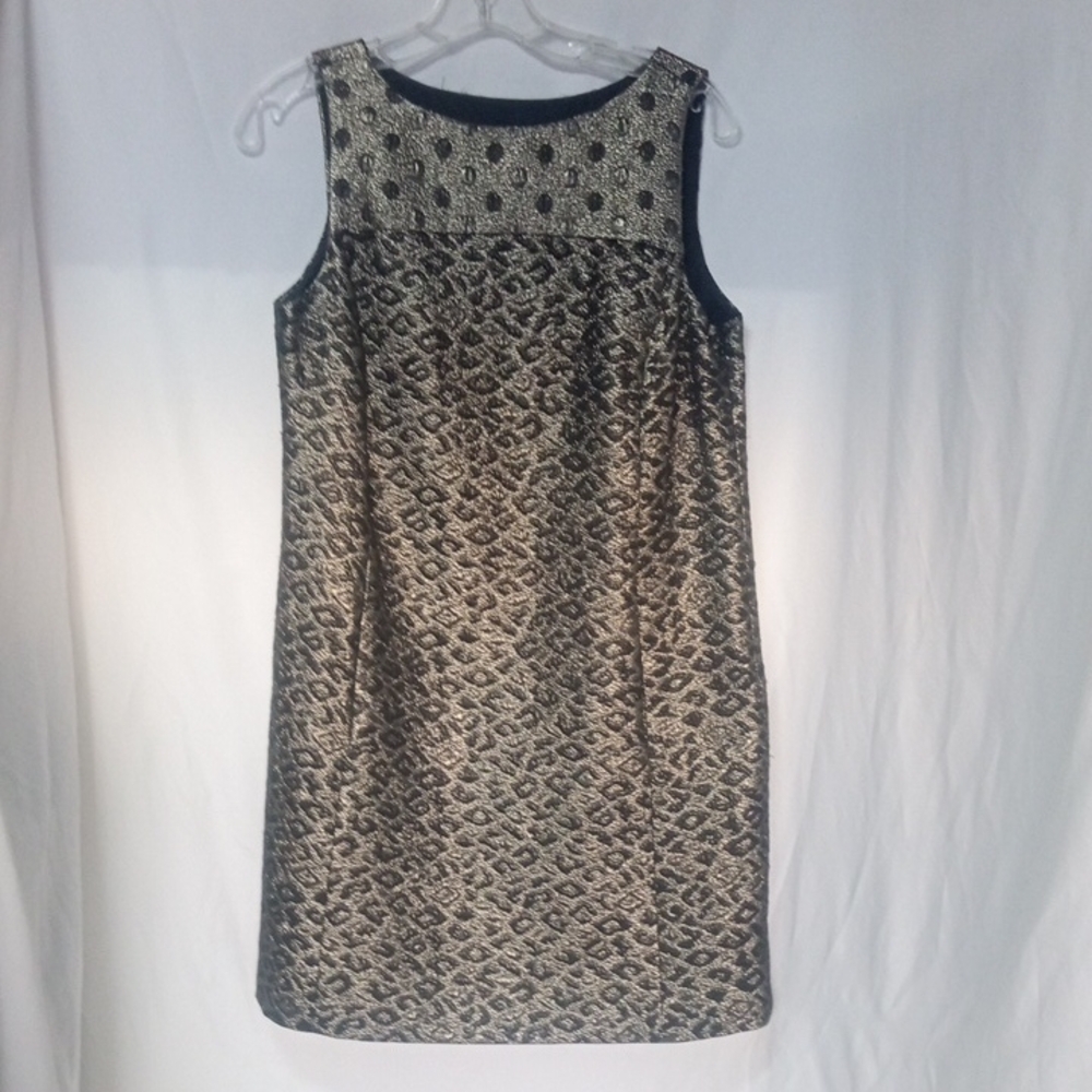 Like New Elegant Metallic Leopard Print Women's Shift Dress With Pockets, Size 6